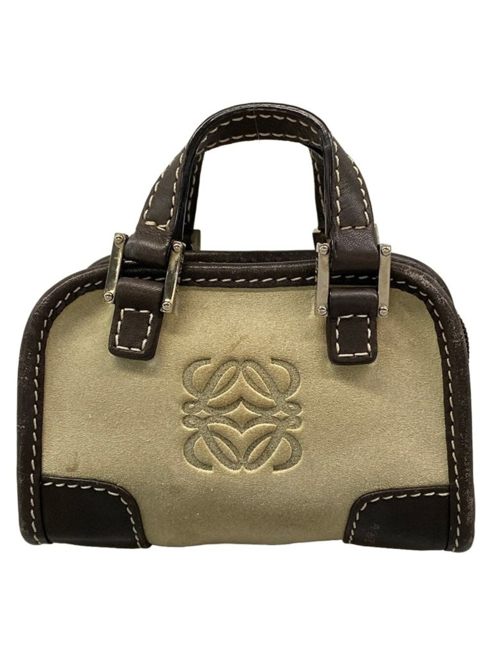 Loewe Handbag Amazona Nano Ivory Dark Brown Leather